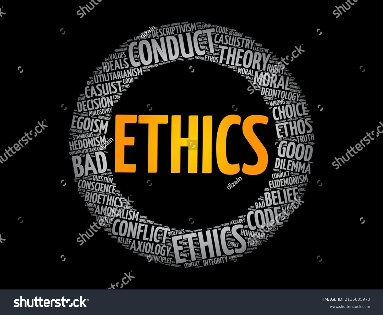 SVG of Ethics - branch of philosophy that involves systematizing and recommending concepts of right and wrong behavior, word cloud concept background svg