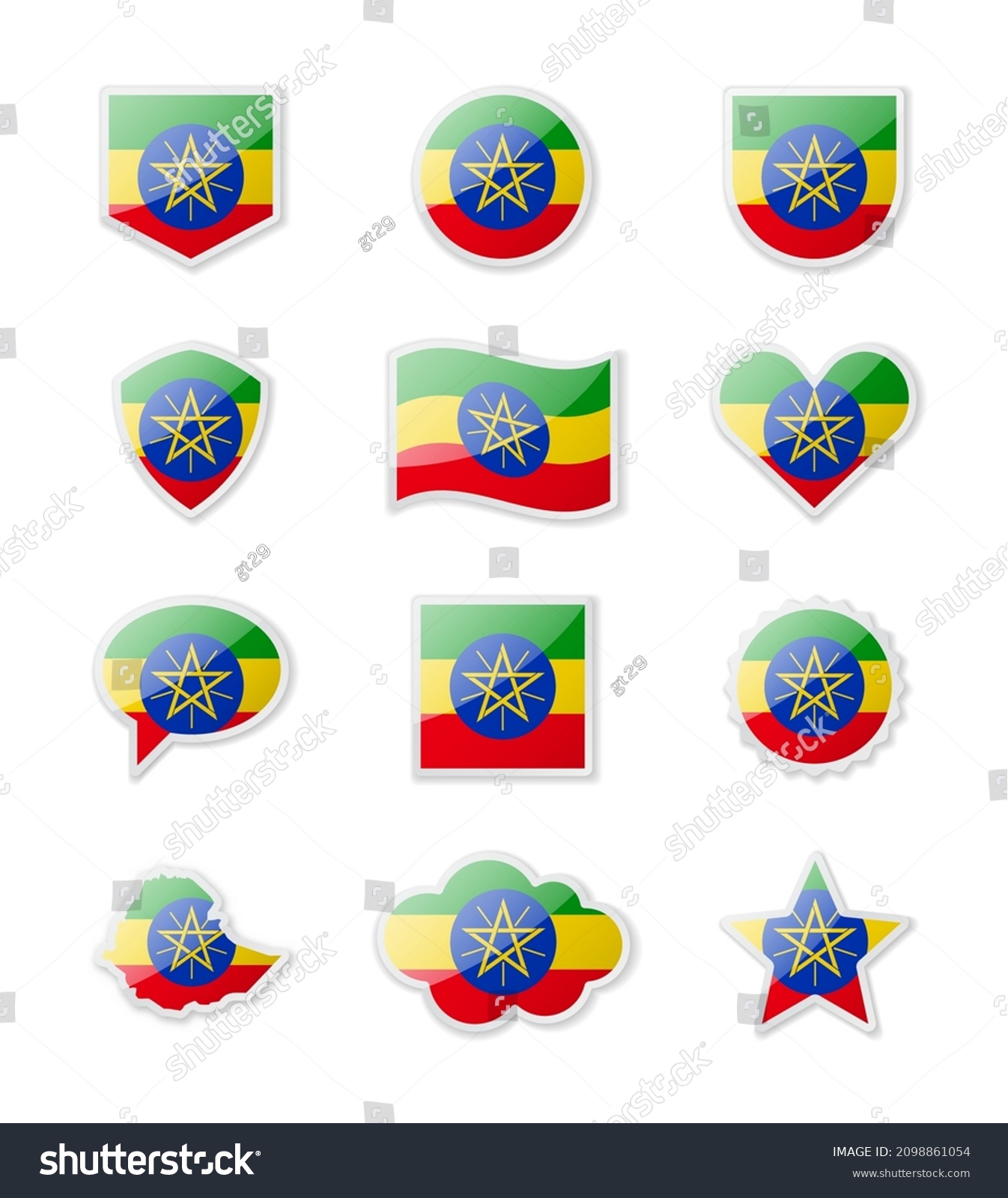 Ethiopia Set Country Flags Form Stickers Stock Vector Royalty Free 2098861054 