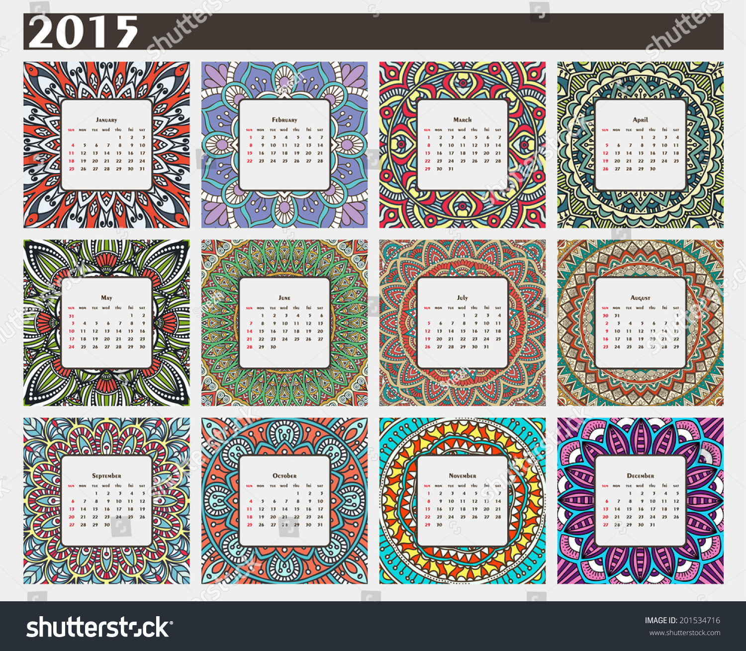 Ethnic Calendar Vector Illustration Stock Vector (Royalty Free) 201534716