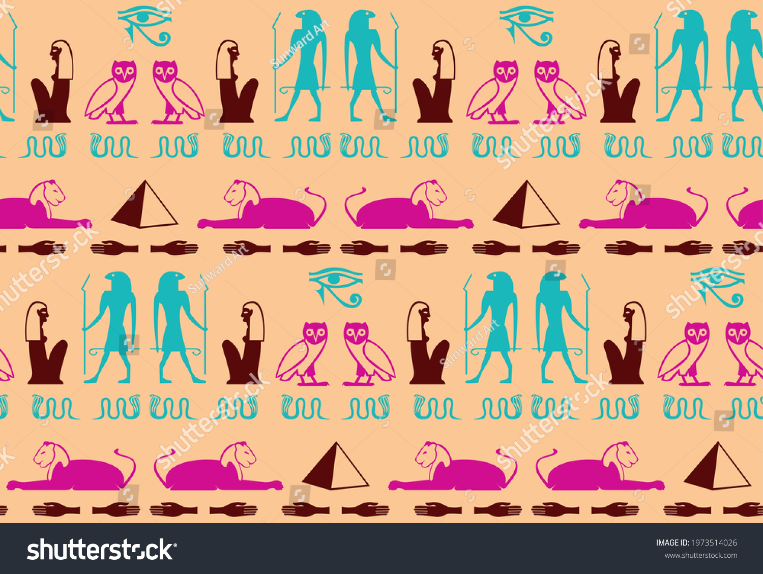 Ethnic Egyptian Hieroglyphics Script Elements Seamless Stock Vector Royalty Free