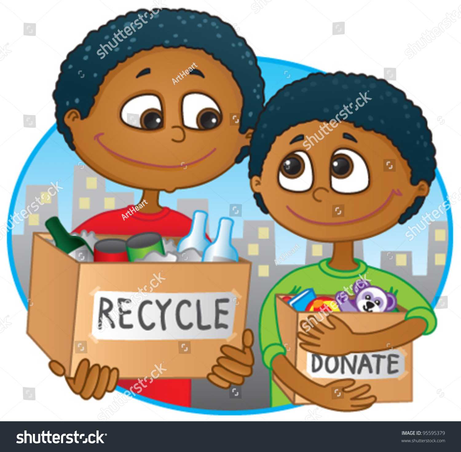 Ethnic Father Son Having Fun Recycling Stock Vector ...