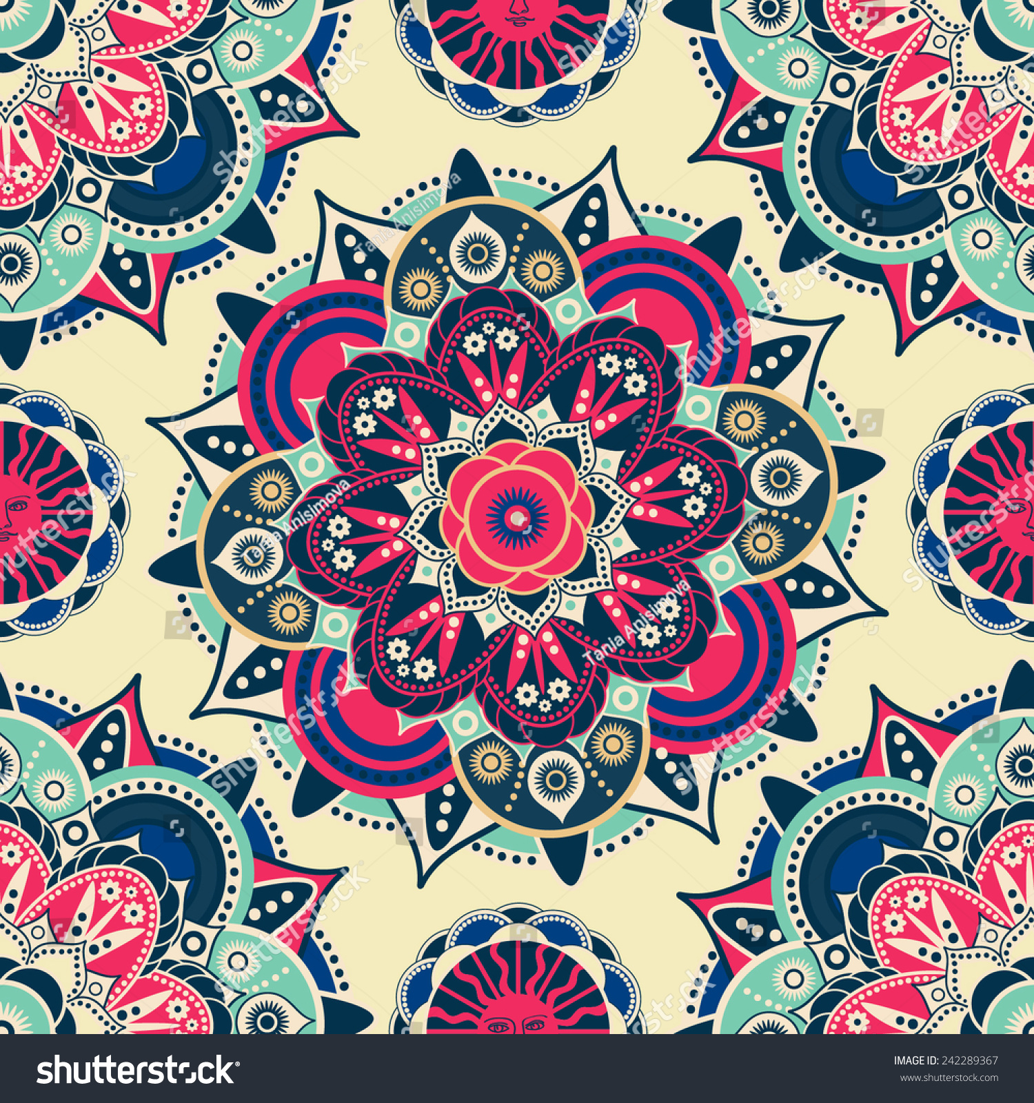 Ethnic Floral Seamless Pattern Abstract Ornamental Stock ...