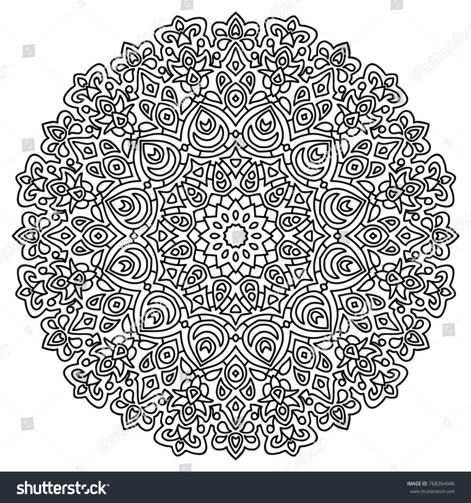Ethnic Mandala for Adult Coloring Book Black and White Round Pattern in Orient Style