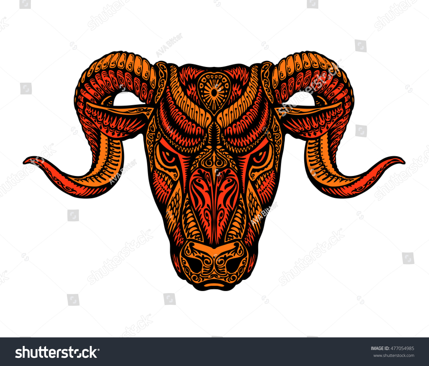 Ethnic Ornamented Horned Sheep. Satan, Lucifer, Devil Symbol. Vector ...