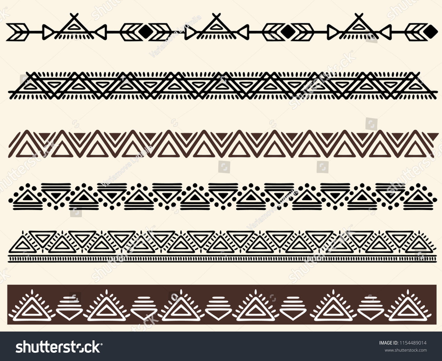 SVG of Ethnic pattern. Set. Handmade. Horizontal stripes. Black and white print for your textiles. Vector illustration. svg