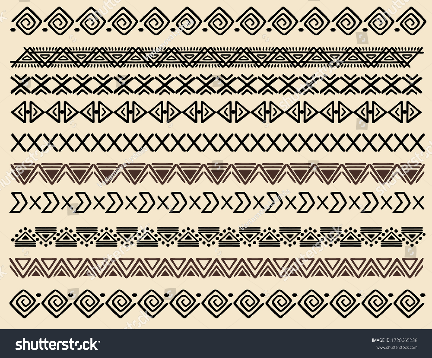 SVG of Ethnic pattern. Set. Handmade. Horizontal stripes. Black and white print for your textiles. Vector illustration. svg