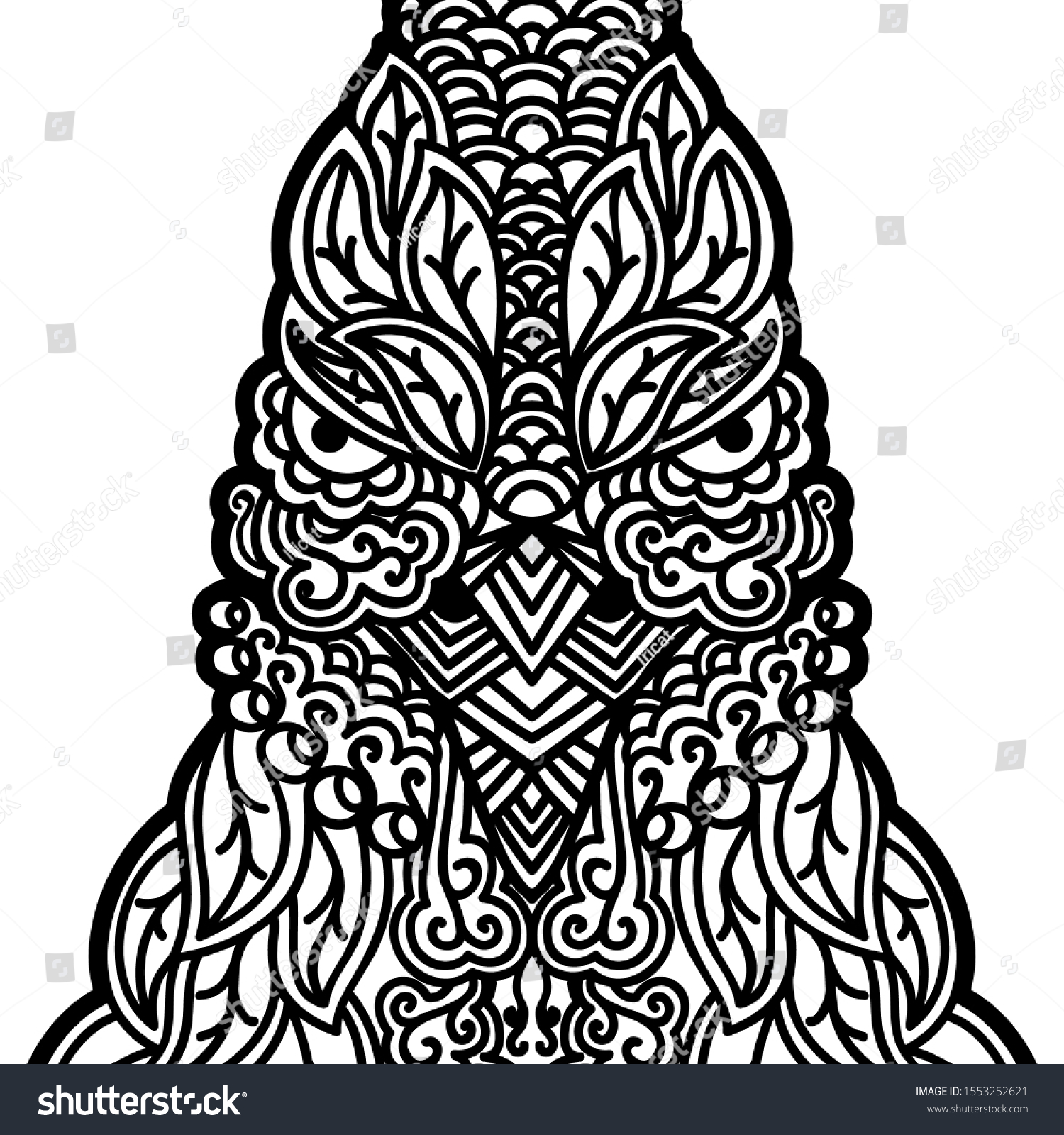 SVG of Ethnic patterned ornate hand drawn head of rooster. Abstract card with detailed snout. Black and white outline doodle background. Sketch for tattoo, poster, print or t-shirt. Vector illustration svg