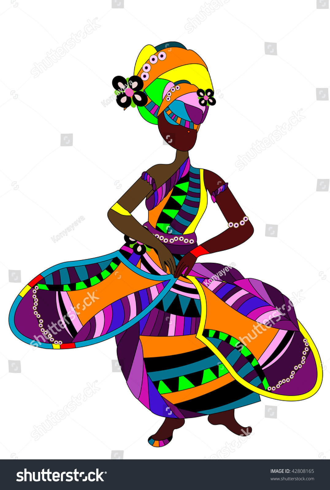 Ethnic Woman In A Bright Dress Dancing A Celebratory Dance Stock Vector ...