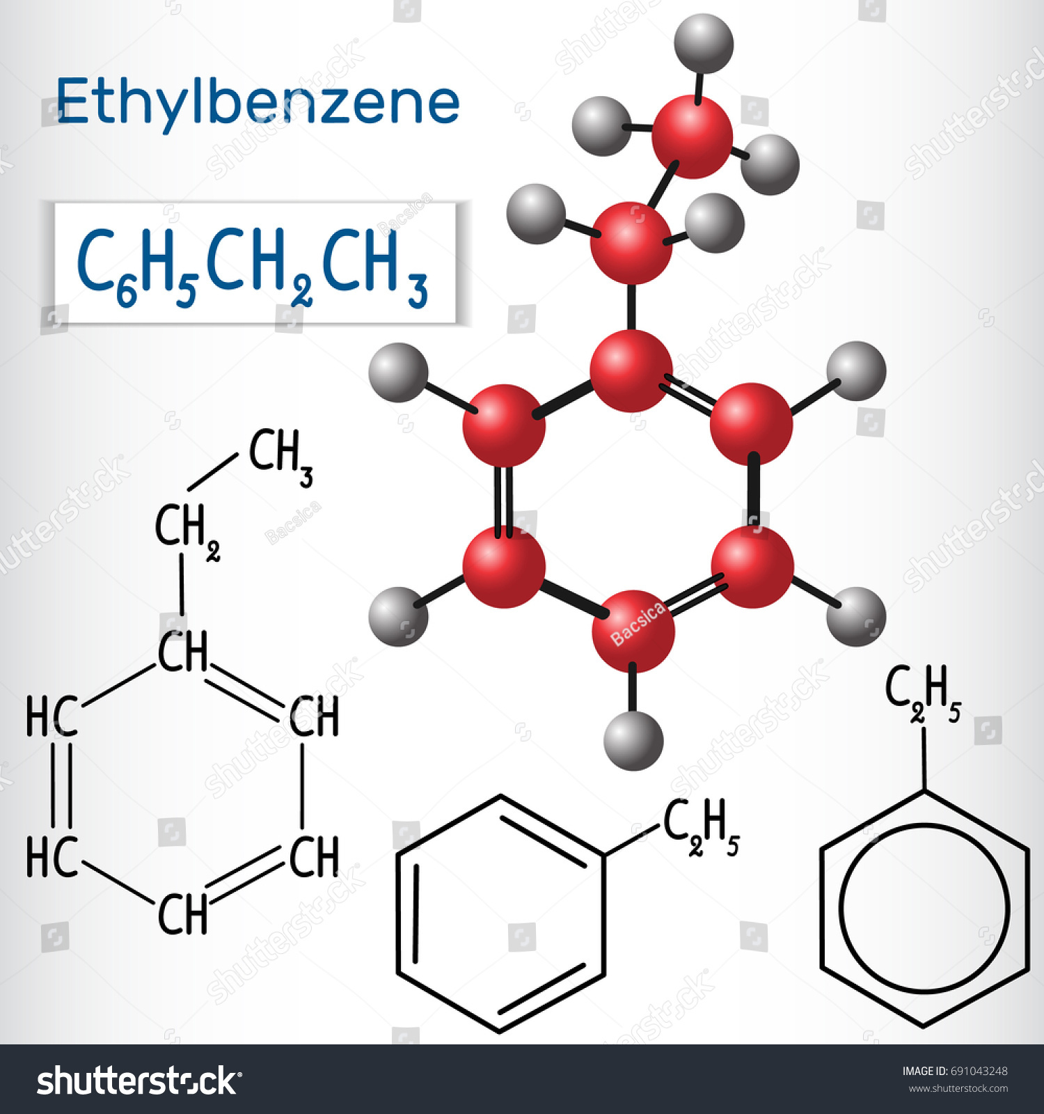 Ethylbenzene Molecule Structural Chemical Formula Model Stock Vector Royalty Free 691043248