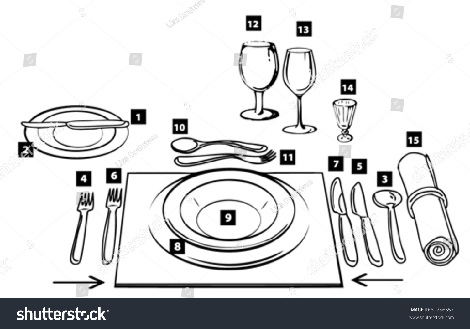 Etiquette Proper Table Setting Stock Vector 82256557 - Shutterstock