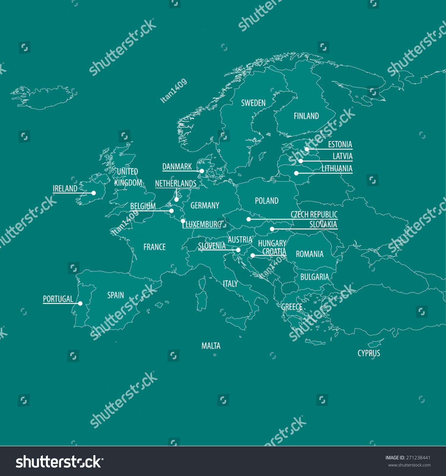 Eu Europe Political Map Vetor Stock Livre De Direitos 271238441 Shutterstock