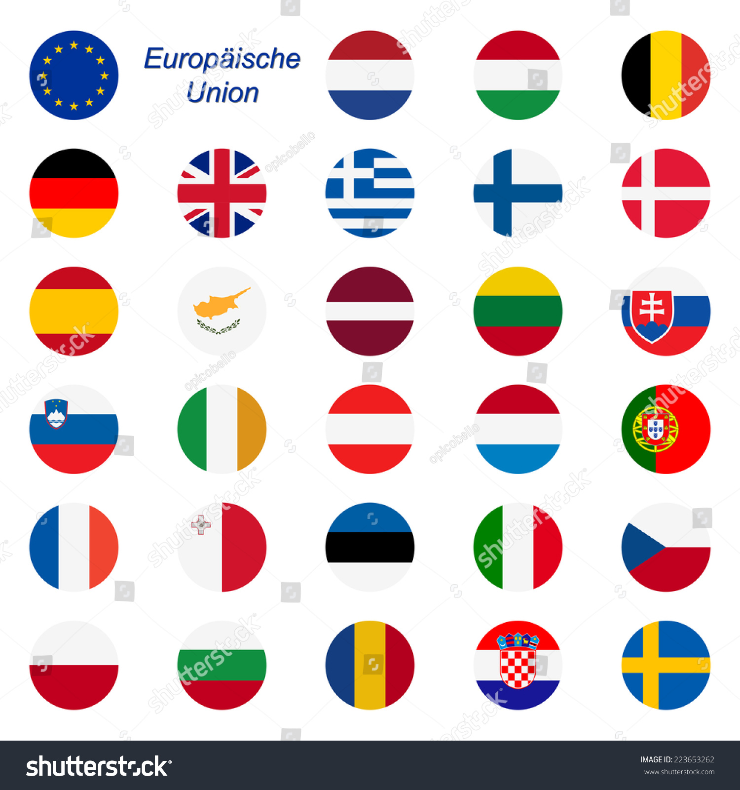 Eu Member States Flags Round Stock Vector 223653262 - Shutterstock