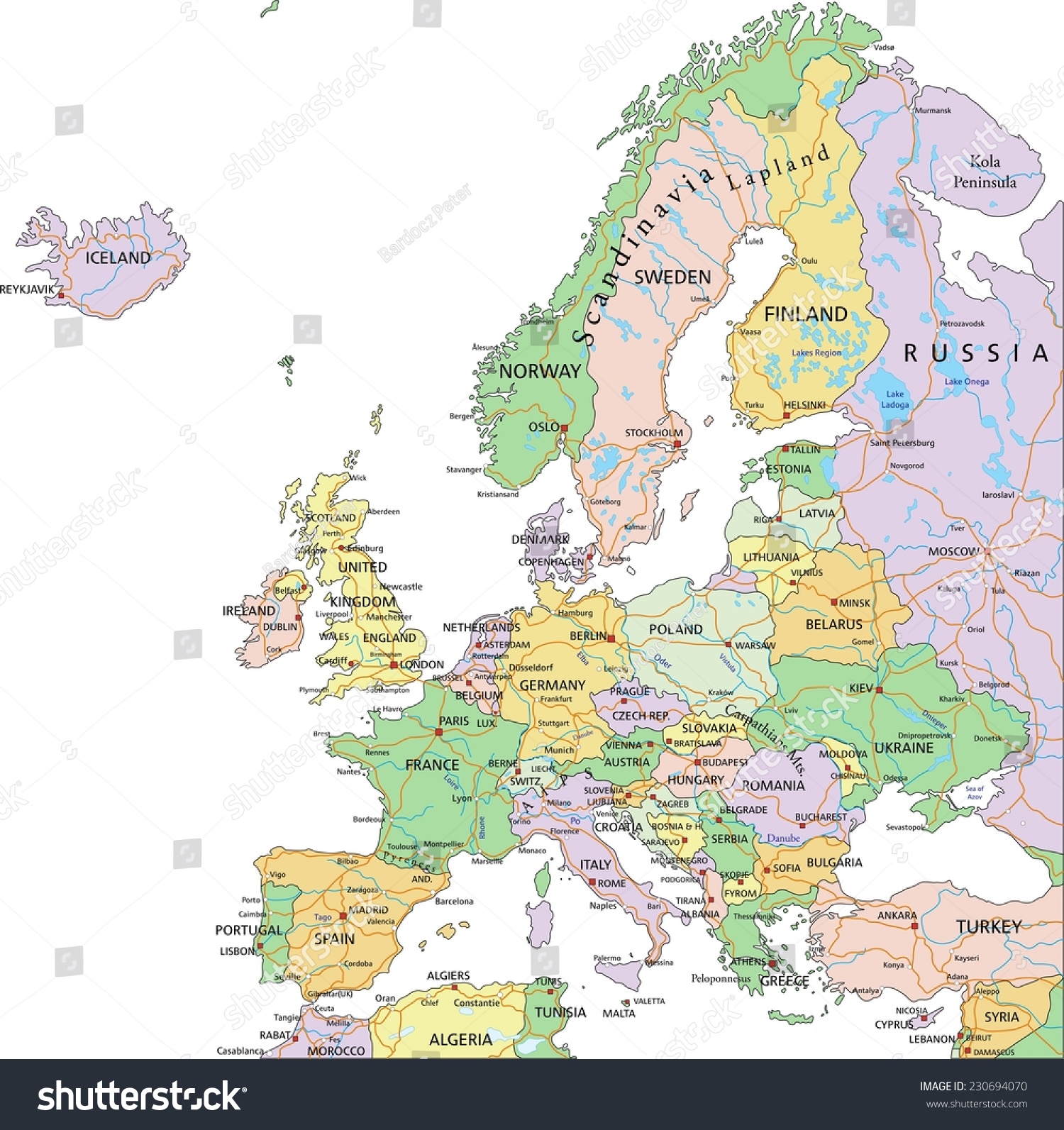 Highly Detailed Editable Political Europe Map Stock