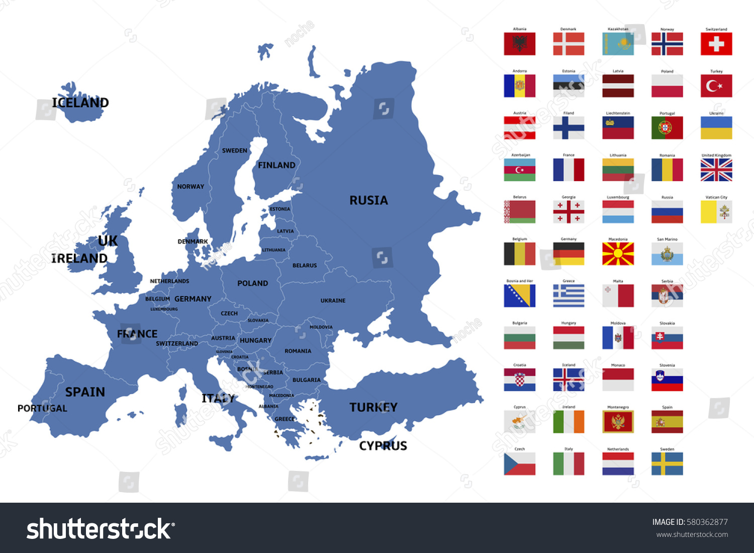 Europe Map Flags Stock Vector (Royalty Free) 580362877