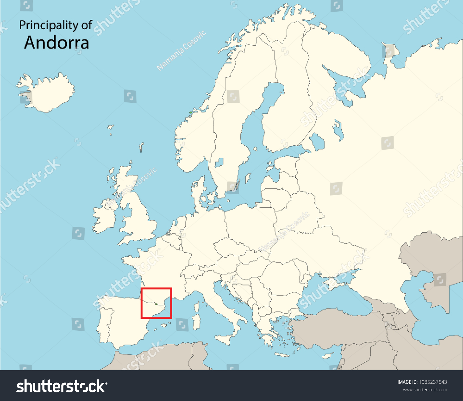 Europe Map Andorra Stock Vector Royalty Free 1085237543
