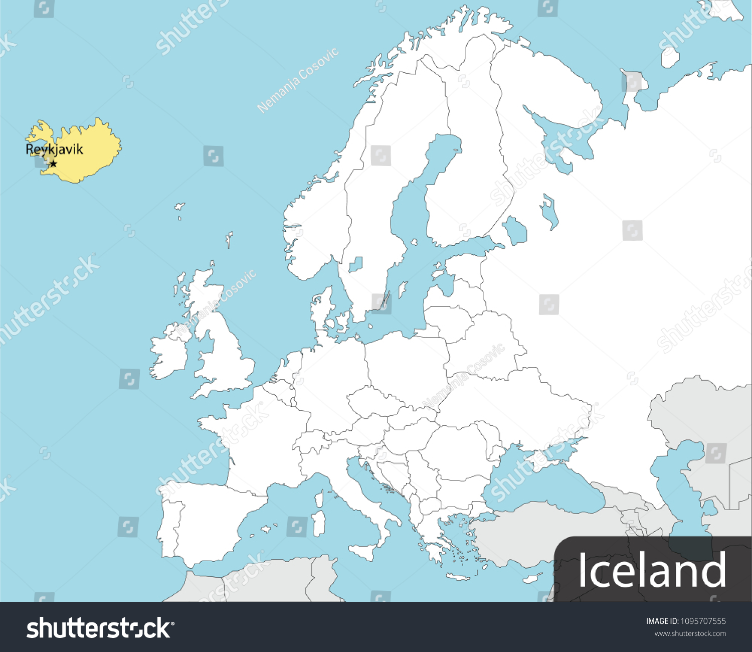 Europe Map Iceland Reykjavik Stock Vector Royalty Free 1095707555