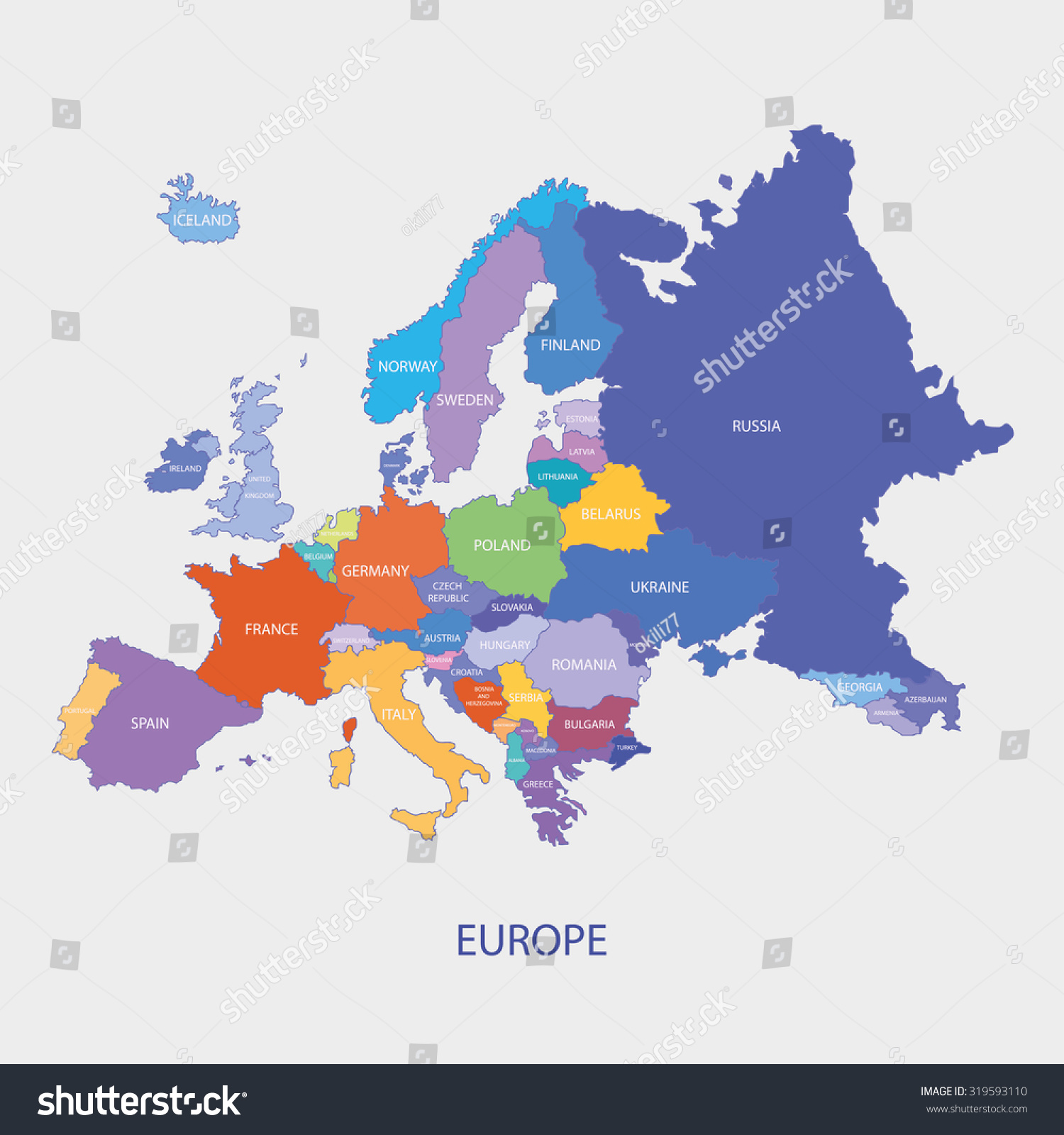 Europe Countries Political Map With National Borders And Country Names