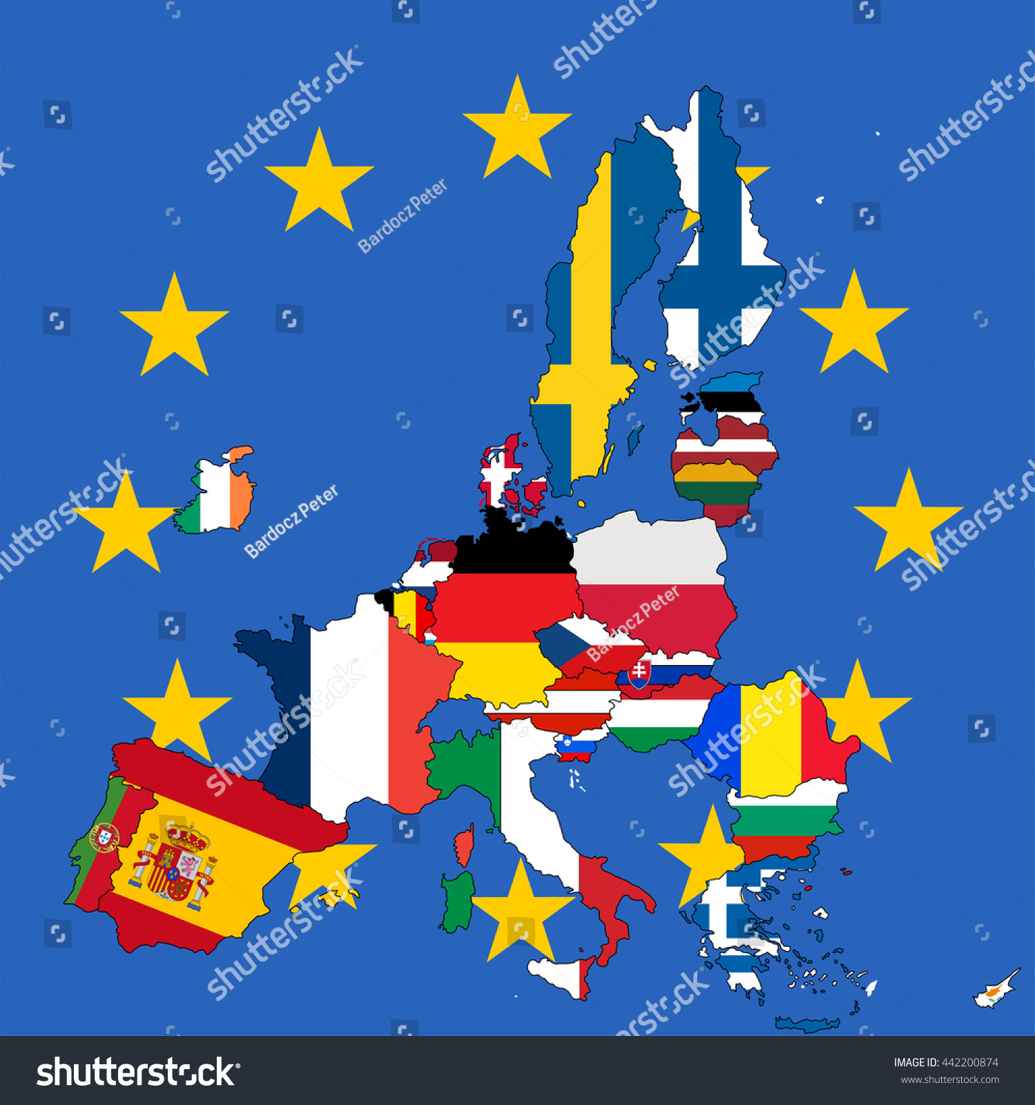 Europe Map European Union Member States Stock Vector 442200874 ...