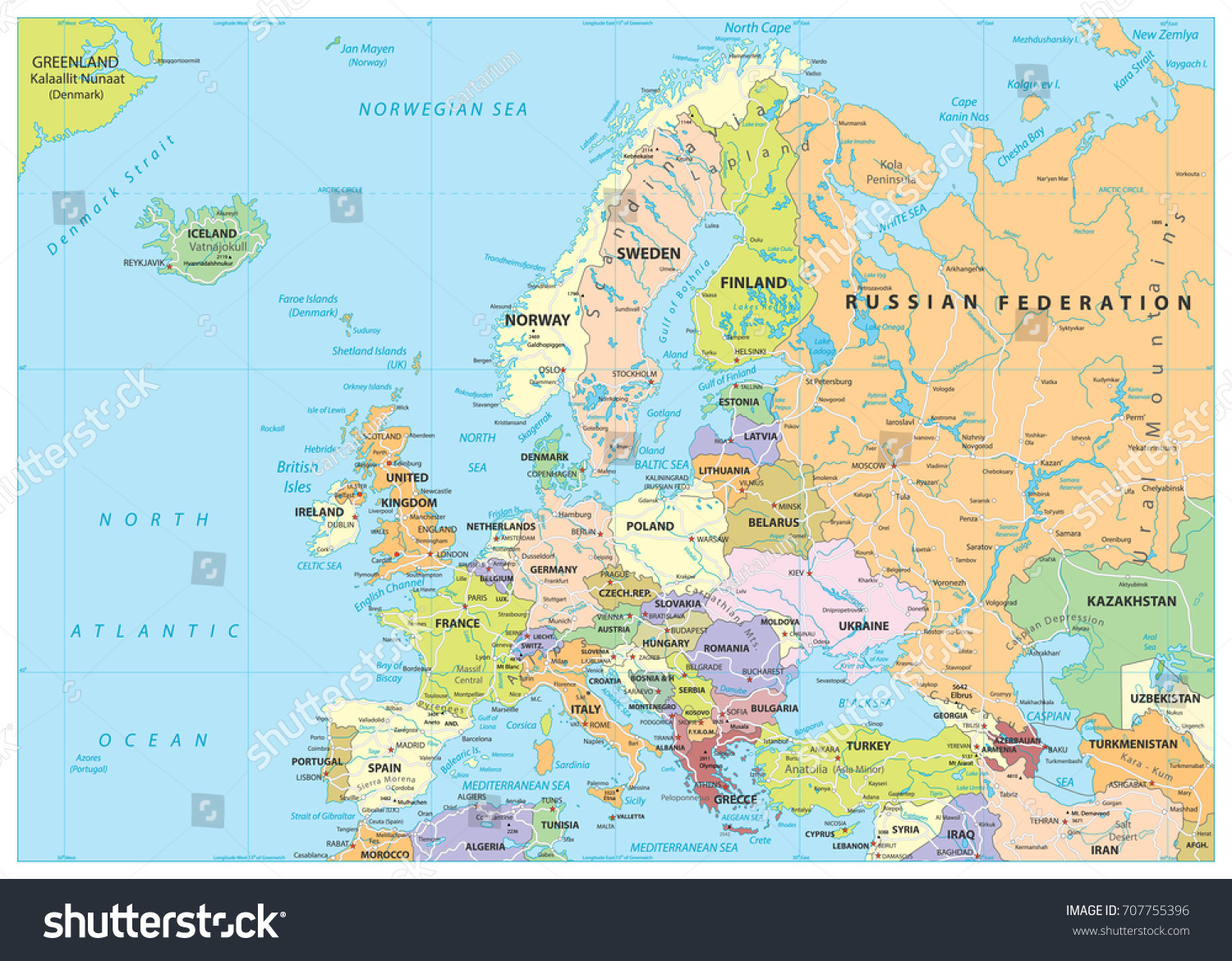 Europe Political Map And Roads Detailed Vector Royalty Free Stock Images