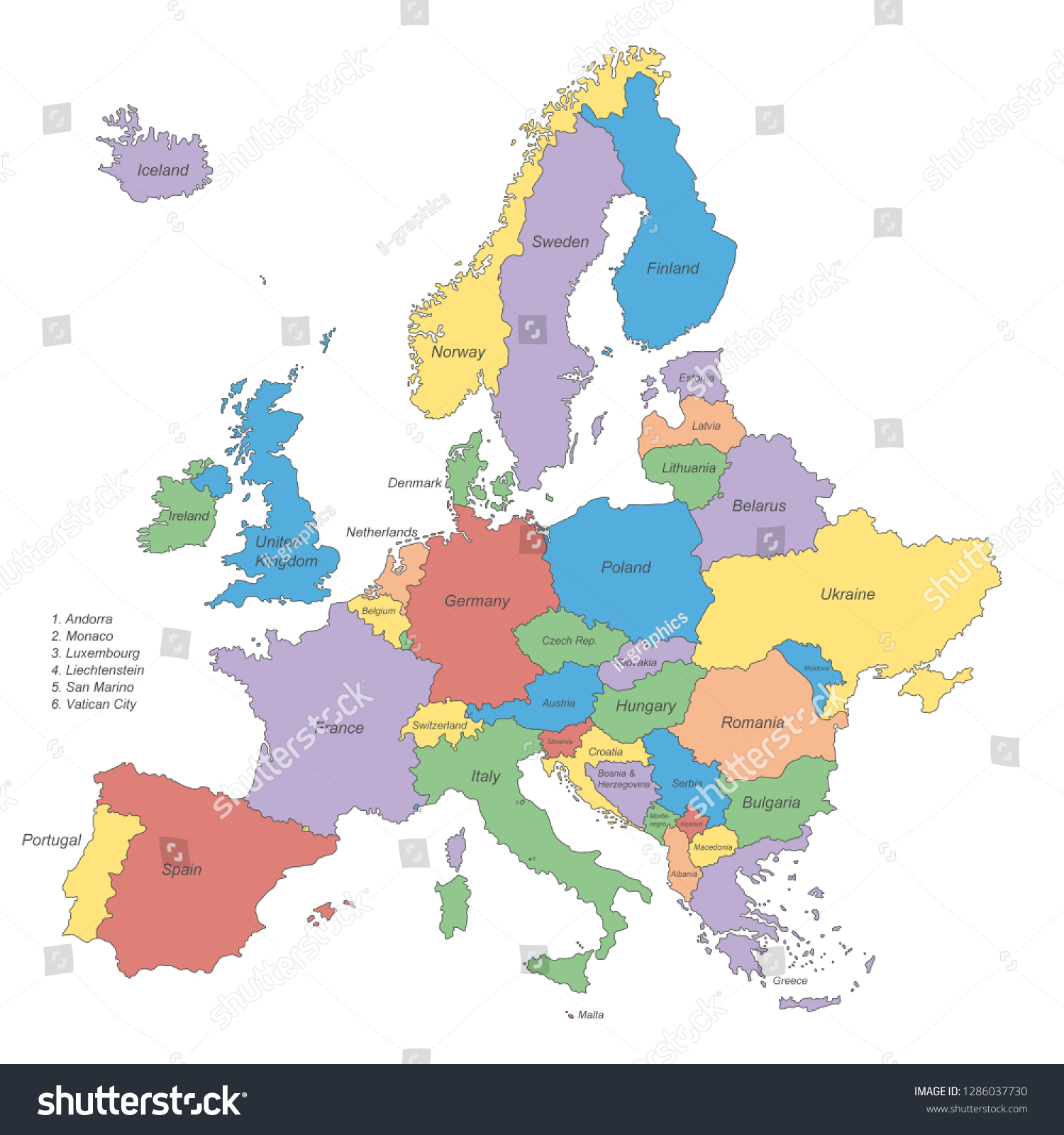 Political Map Of Europe 2020 Europe Political Map Europe Stock Vector (Royalty Free) 1286037730 |  Shutterstock