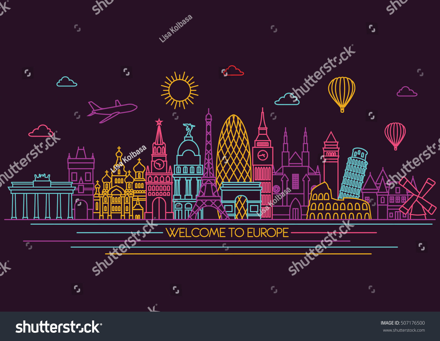 Europe Skyline Detailed Silhouette Vector Background Stock Vector ...