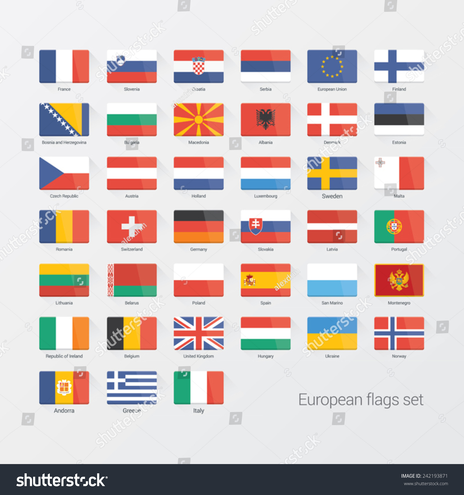 European Countries Flat Flags Set Stock Vector Illustration 242193871 ...