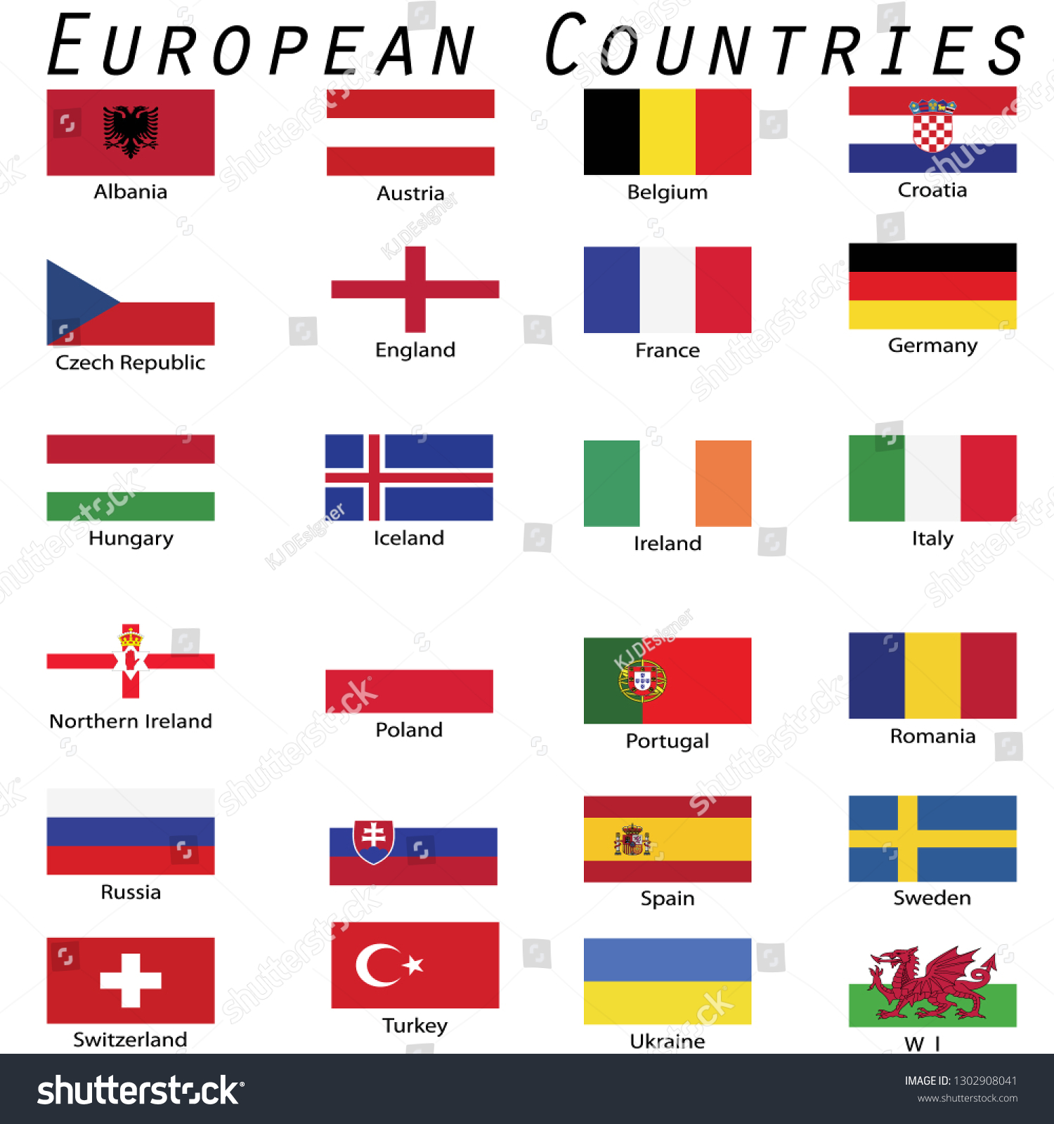 European Countries Name Stock Vector Royalty Free 1302908041