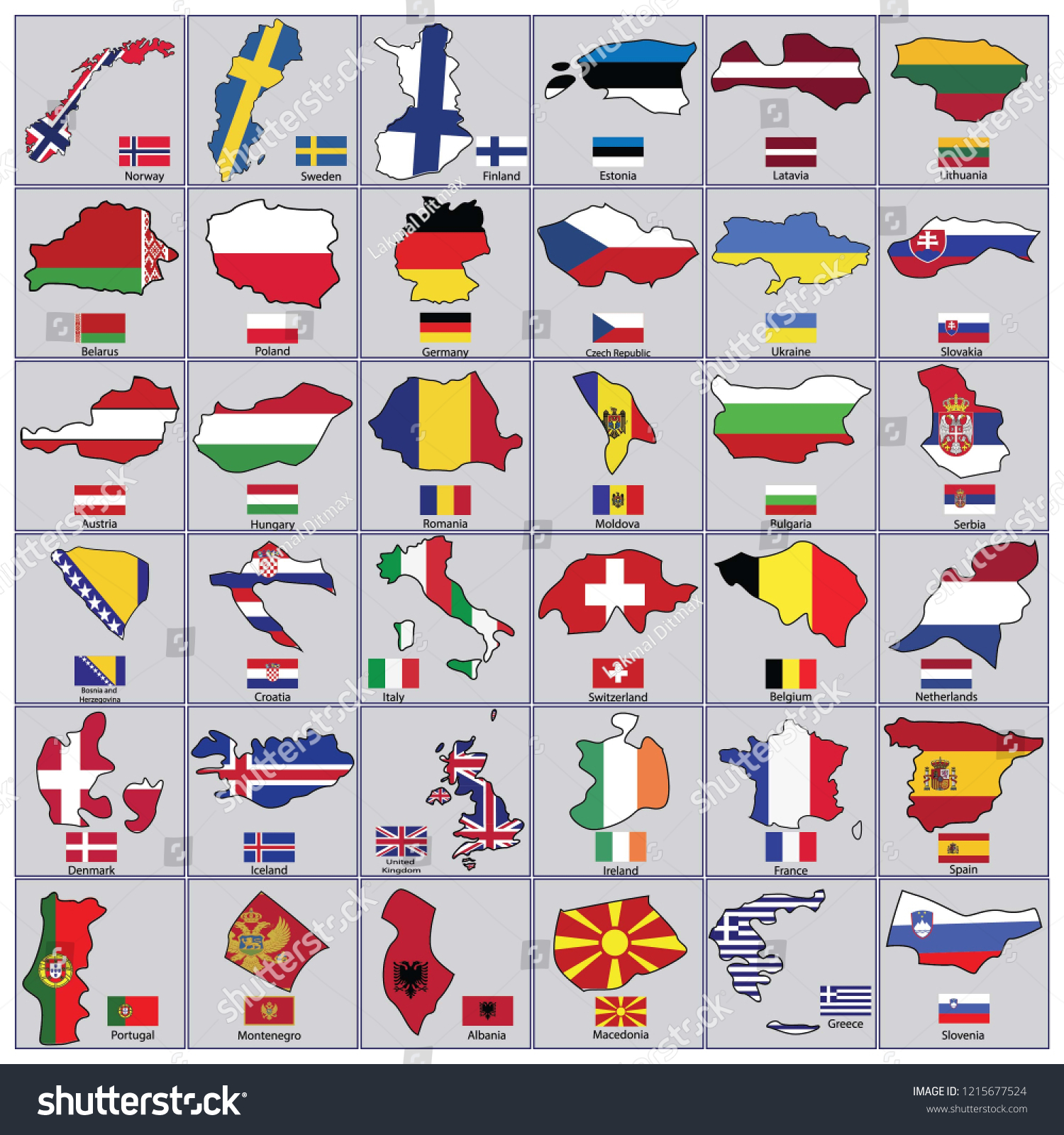 European Flags Map Shapeflags Countries Icon Stock Vector Royalty Free 1215677524