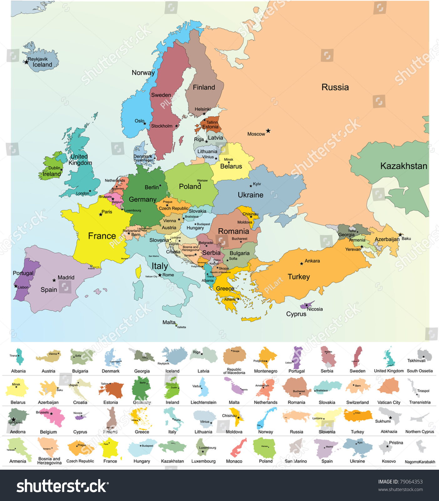 European Map All Europe Countries Name Stock Vector Royalty Free