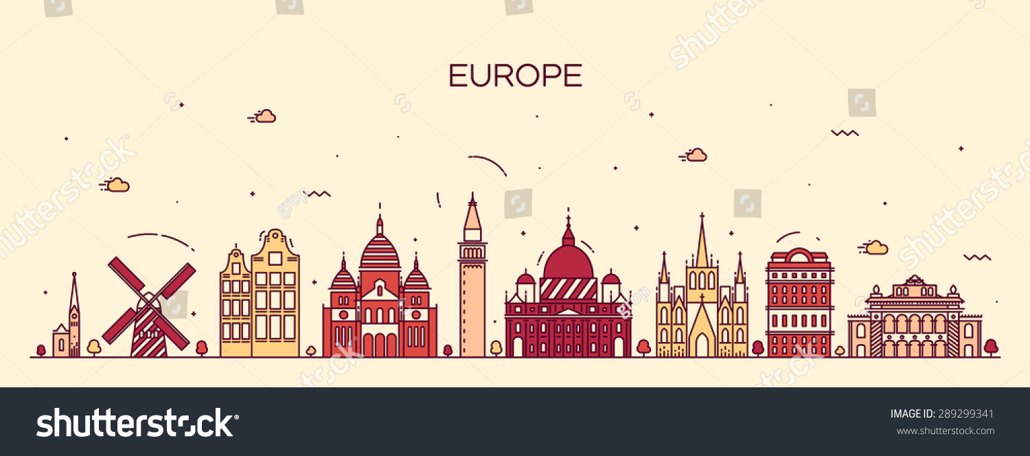 European Skyline Detailed Silhouette. Trendy Vector Illustration, Line ...