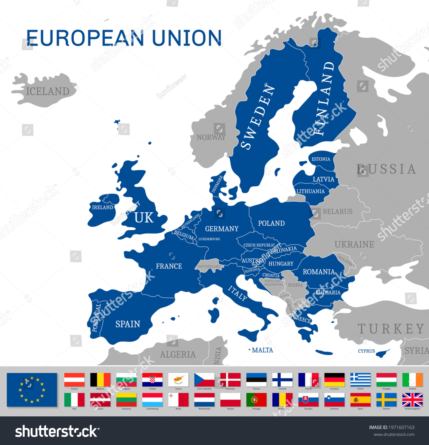 European Union Map Country Flags Set Stock Vector (Royalty Free ...