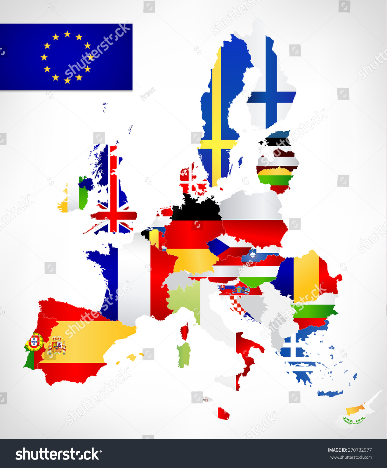 European Union Map With Flags.Vector Map Of The European Union With ...