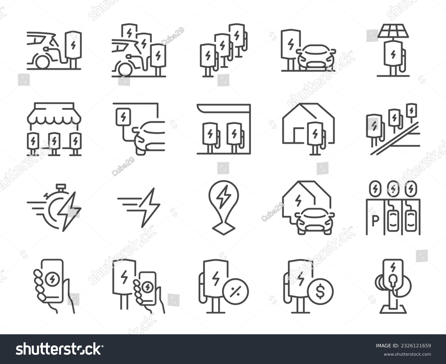 SVG of EV car icon set. It included electric car, electric vehicle, ev charger and more icons. Editable Vector Stroke. svg