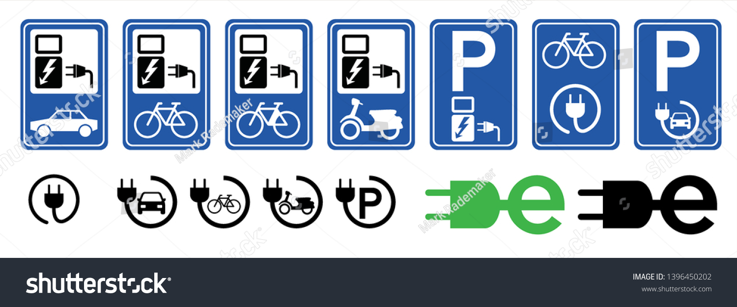 SVG of ev Charge charging point area, cable battery e bike, car station. For electric ebike scooter logo. Fun vector bicycle icon or sign. Parking for plug or unplug bikes zone symbol svg