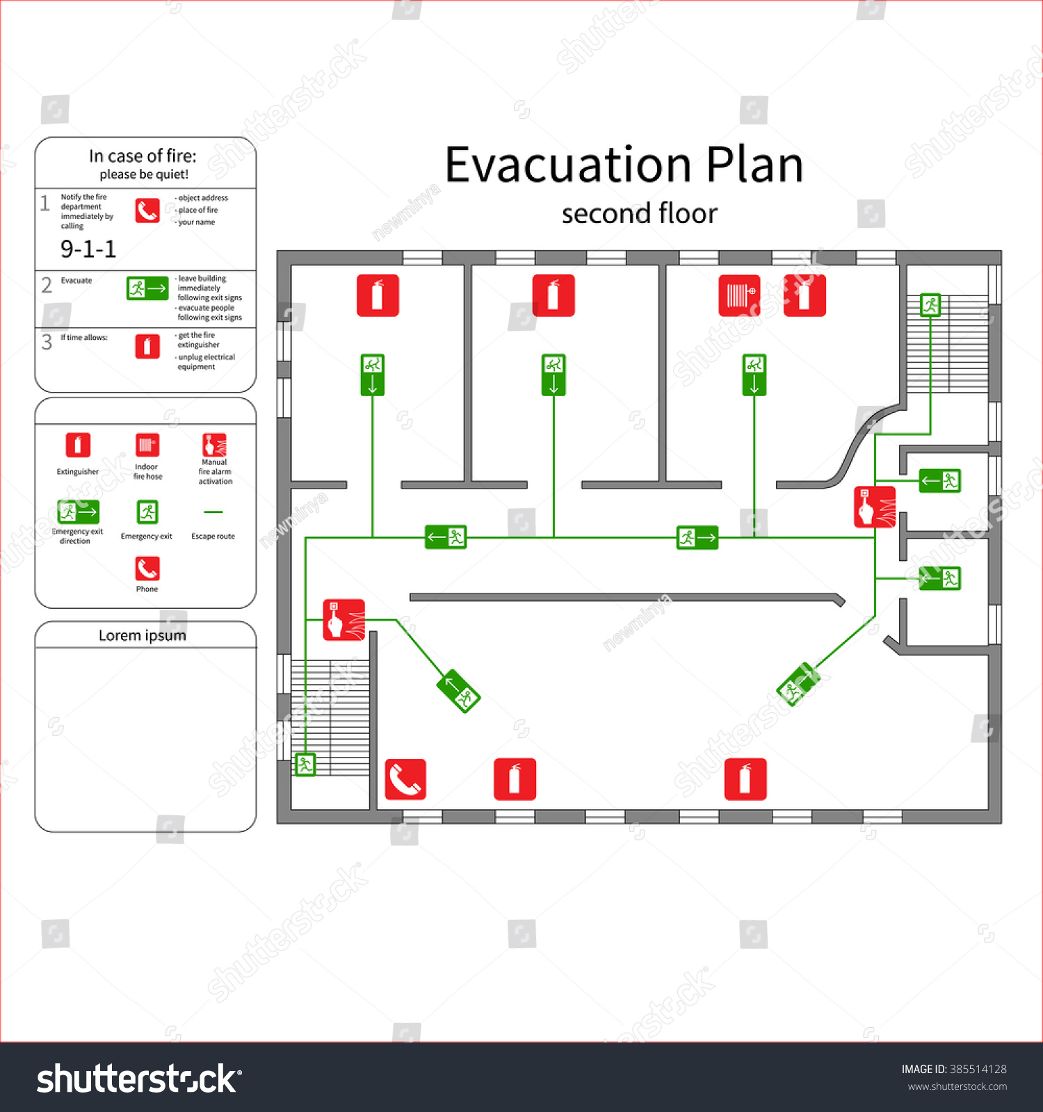 Evacuation Plan Second Floor Stock Vector 385514128