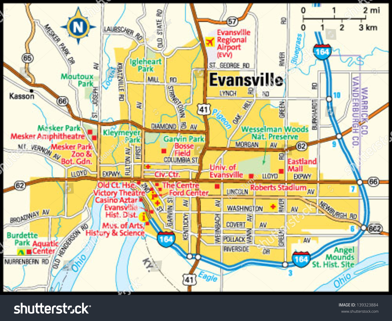 Evansville Indiana Area Map Stock Vector Royalty Free 139323884