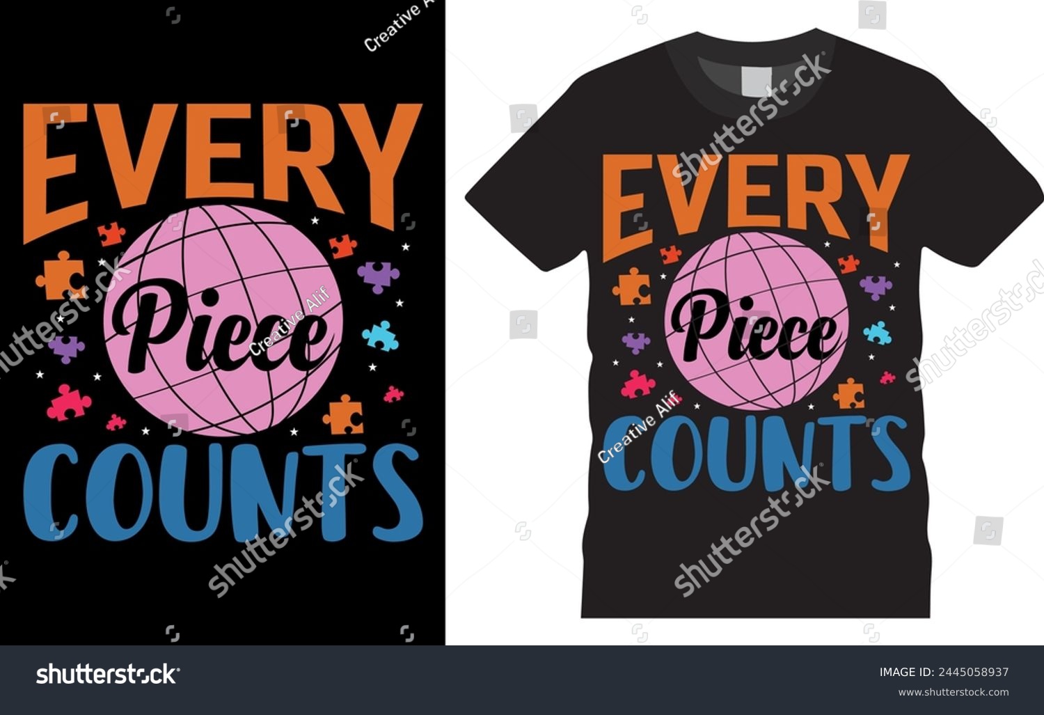 SVG of Every piece counts. world autism day t shirt design ready for holiday poster, vector, bunny, background. world autism day happy easter, happy world autism, mom, dad, vector, vintage. svg