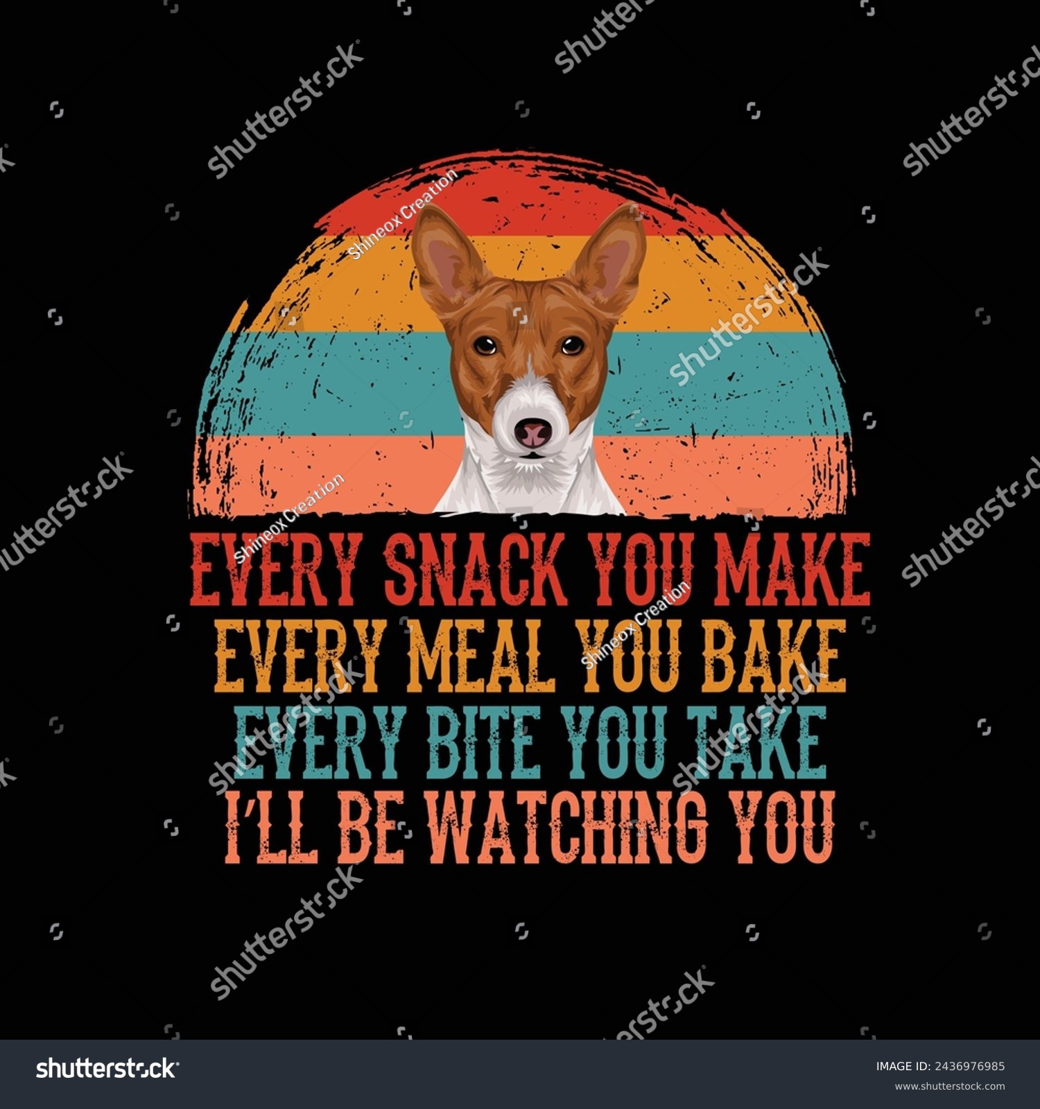 SVG of Every snack you make Every meal you bake Every bite you take I'll Be Watching You Basenji Dog Typography t-shirt Design Vector svg