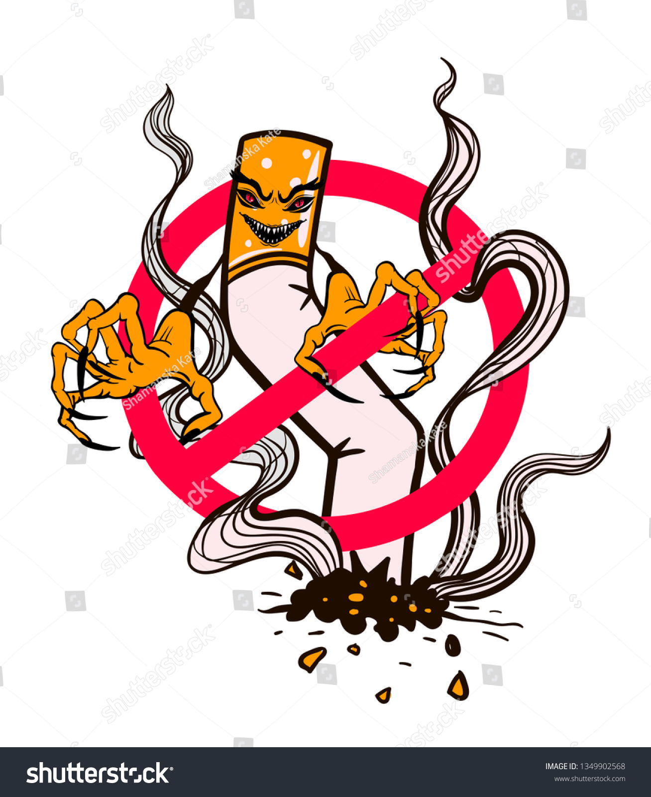 Evil Cigarette Behind Forbidden Sign Isolated Stock Vector (Royalty ...