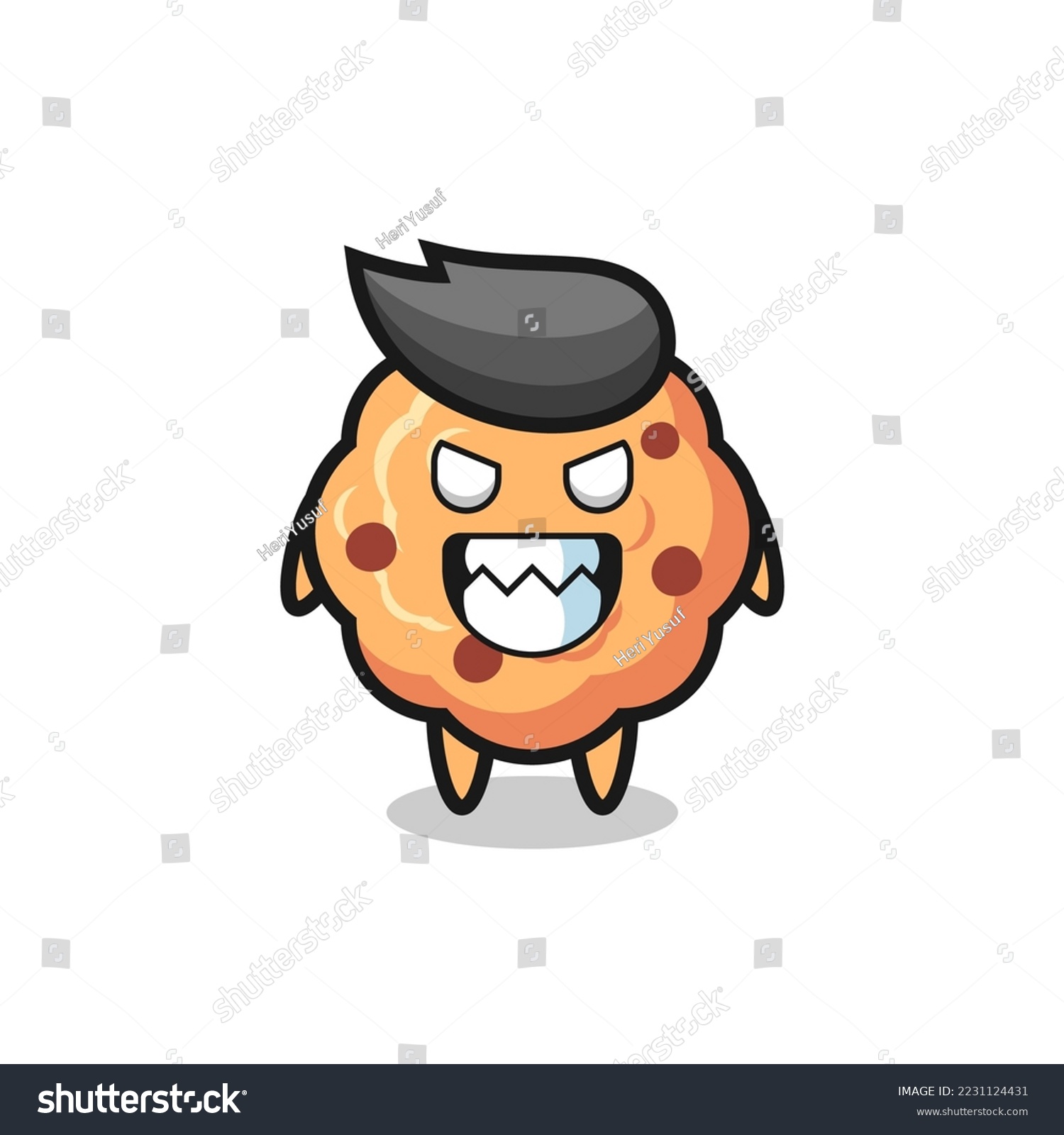 SVG of evil expression of the chocolate chip cookie cute mascot character , cute style design for t shirt, sticker, logo element svg