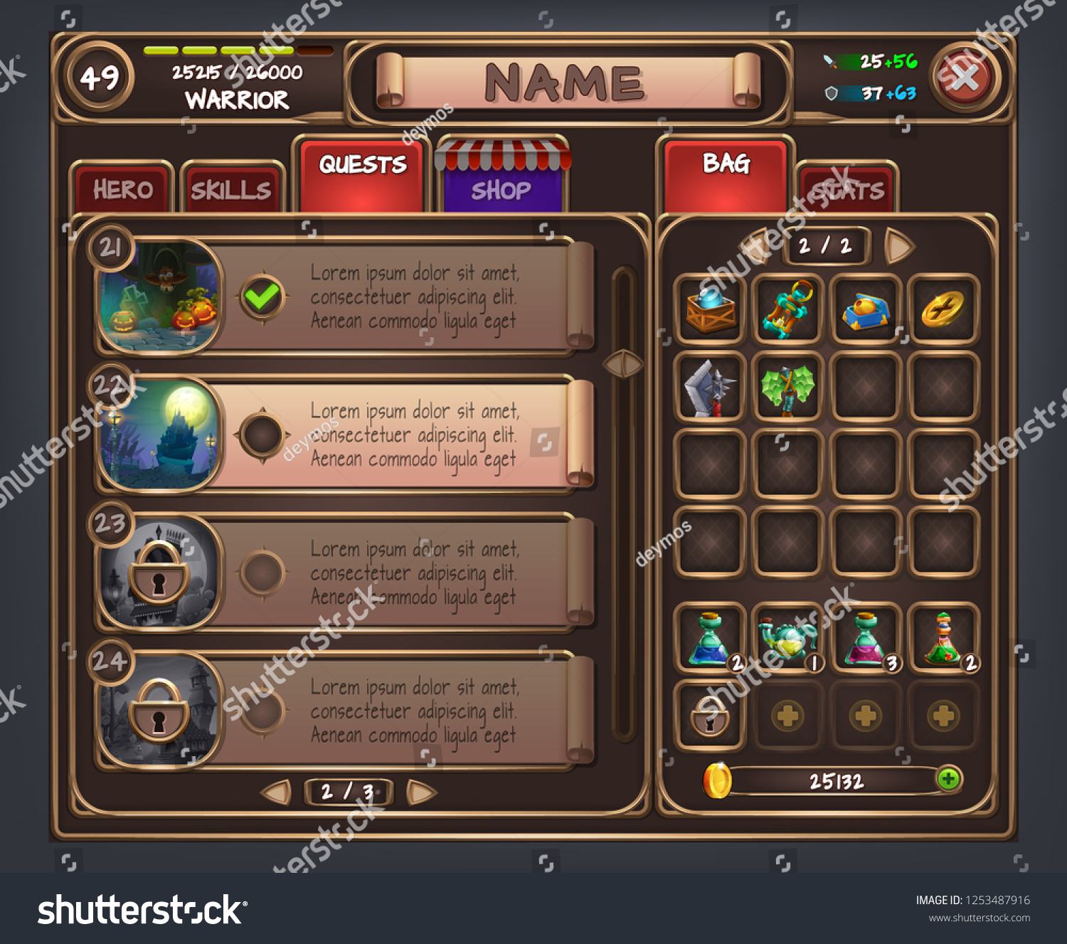SVG of Example of user interface for rpg game. Vector illustration. svg