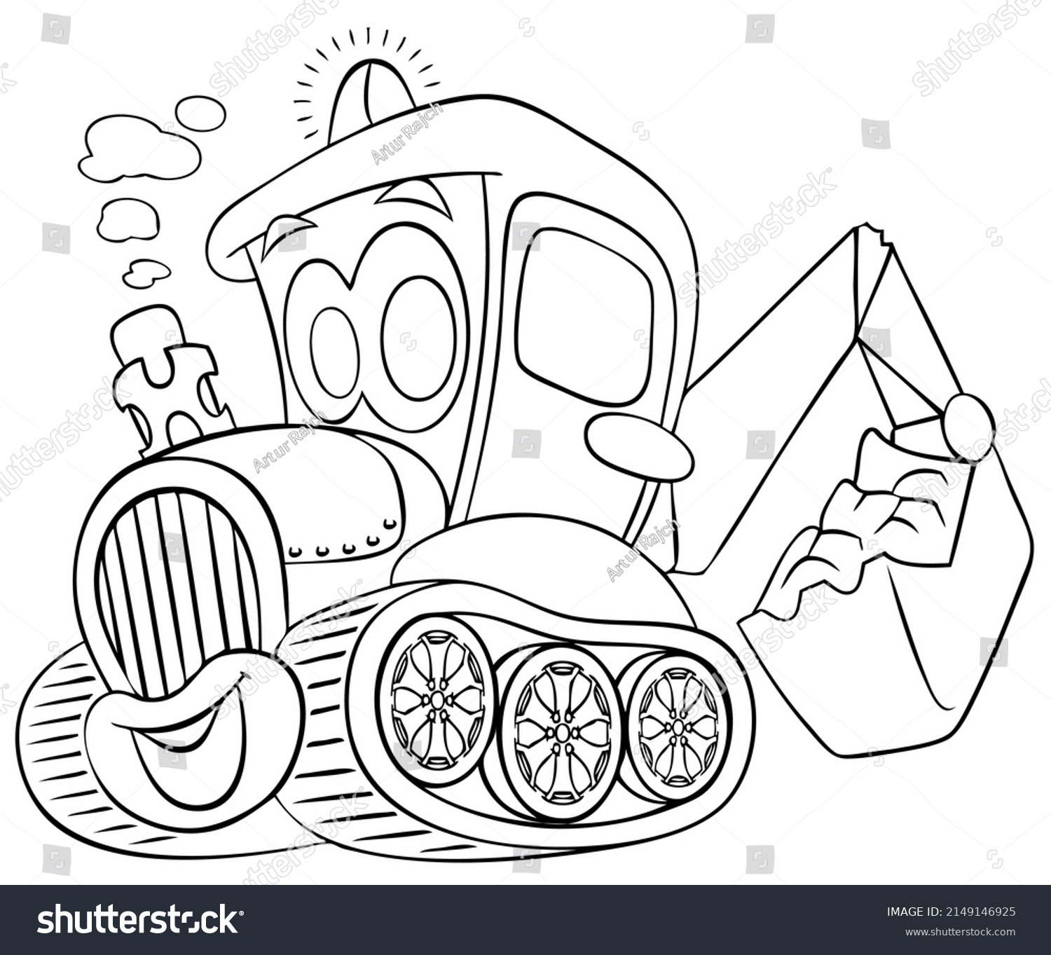 Excavator Element Coloring Page Cartoon Style Stock Vector (Royalty