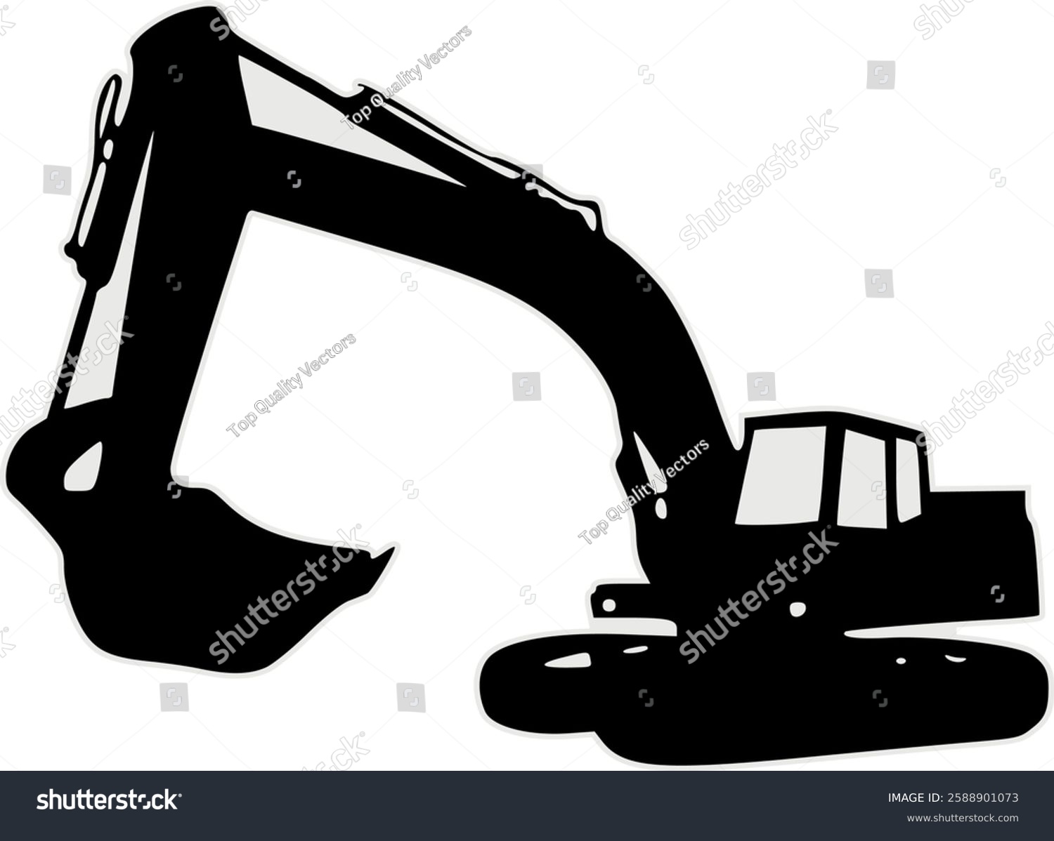 black excavator machine, side view, construction clip art preview