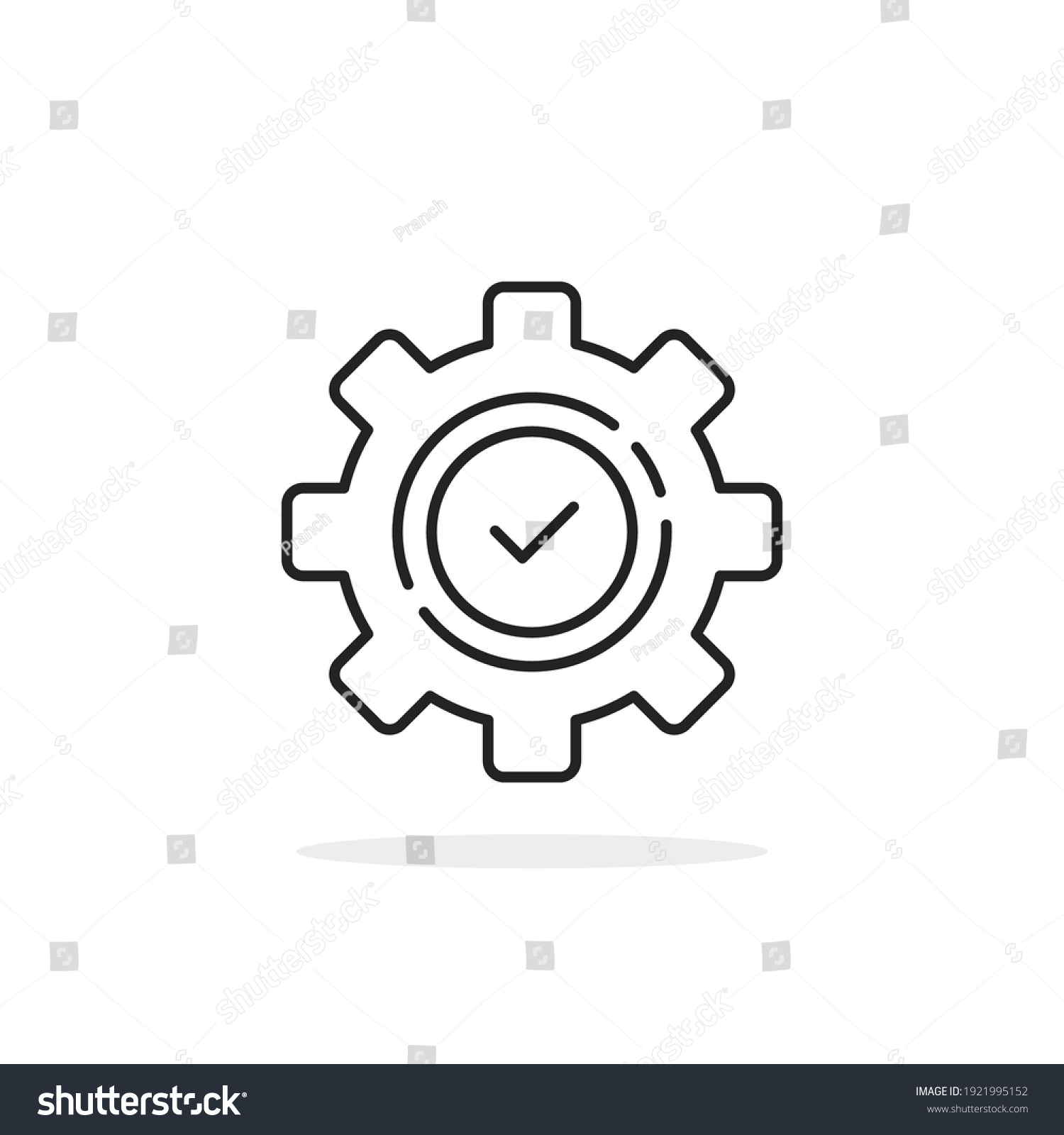 SVG of execution logo like thin line gear with checkmark. flat linear trend modern production logotype graphic stroke art design isolated on white. concept of implement productivity or problem solution svg