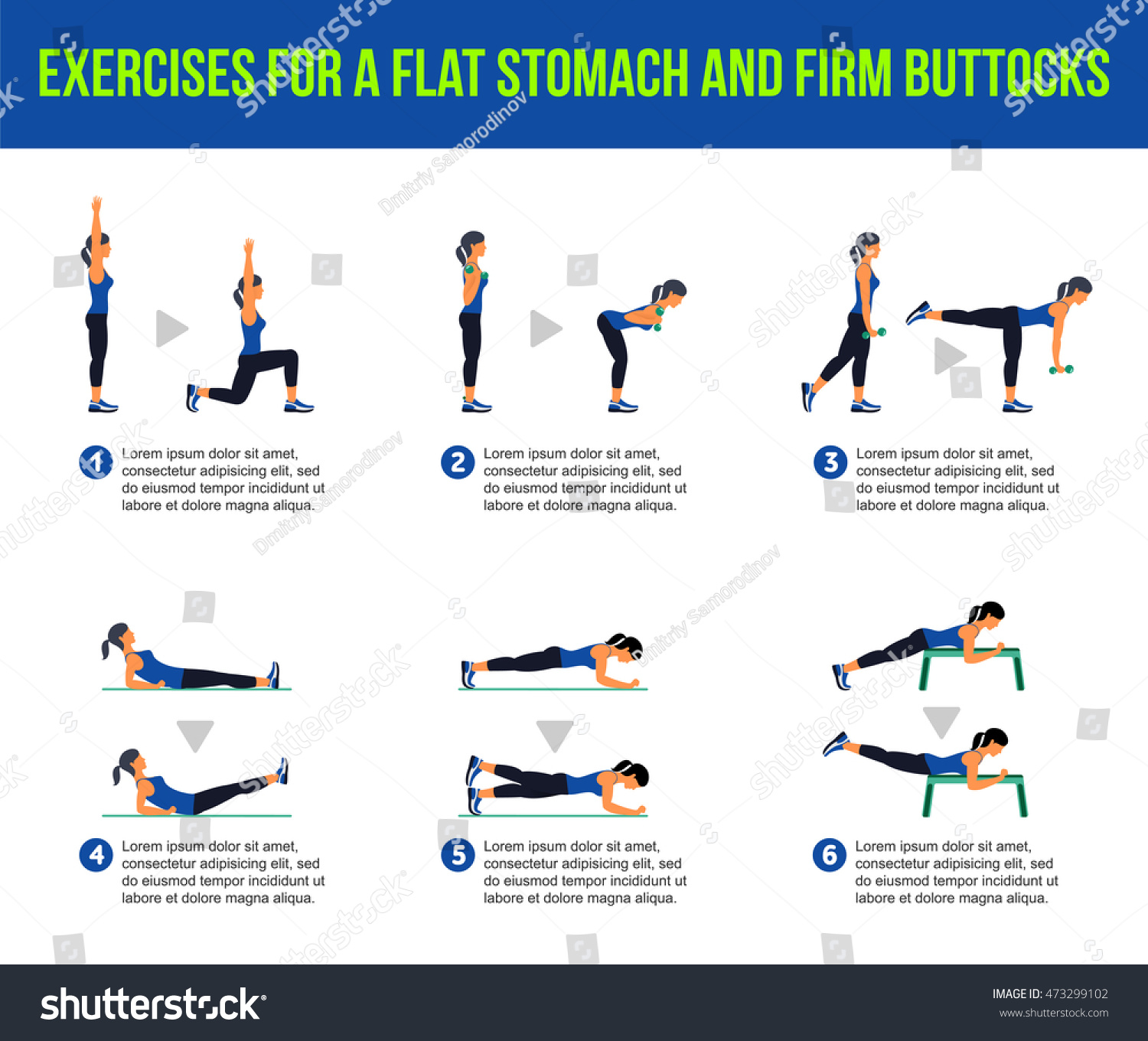 Exercises Flat Stomach Firm Buttocks Fitness Stock Vector (Royalty Free ...