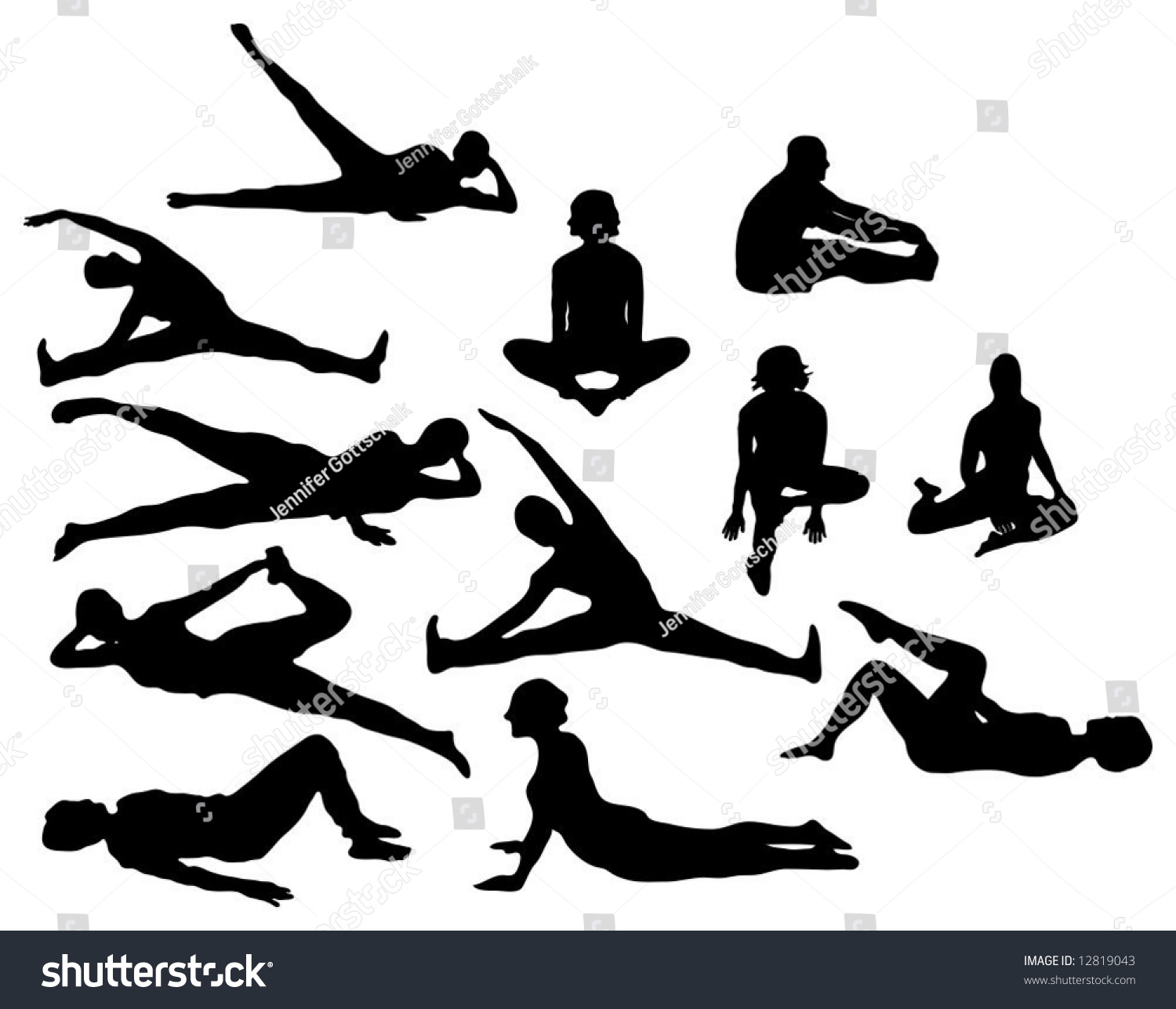 Exercising Stretching People Silhouettes Stock Vector 12819043 ...