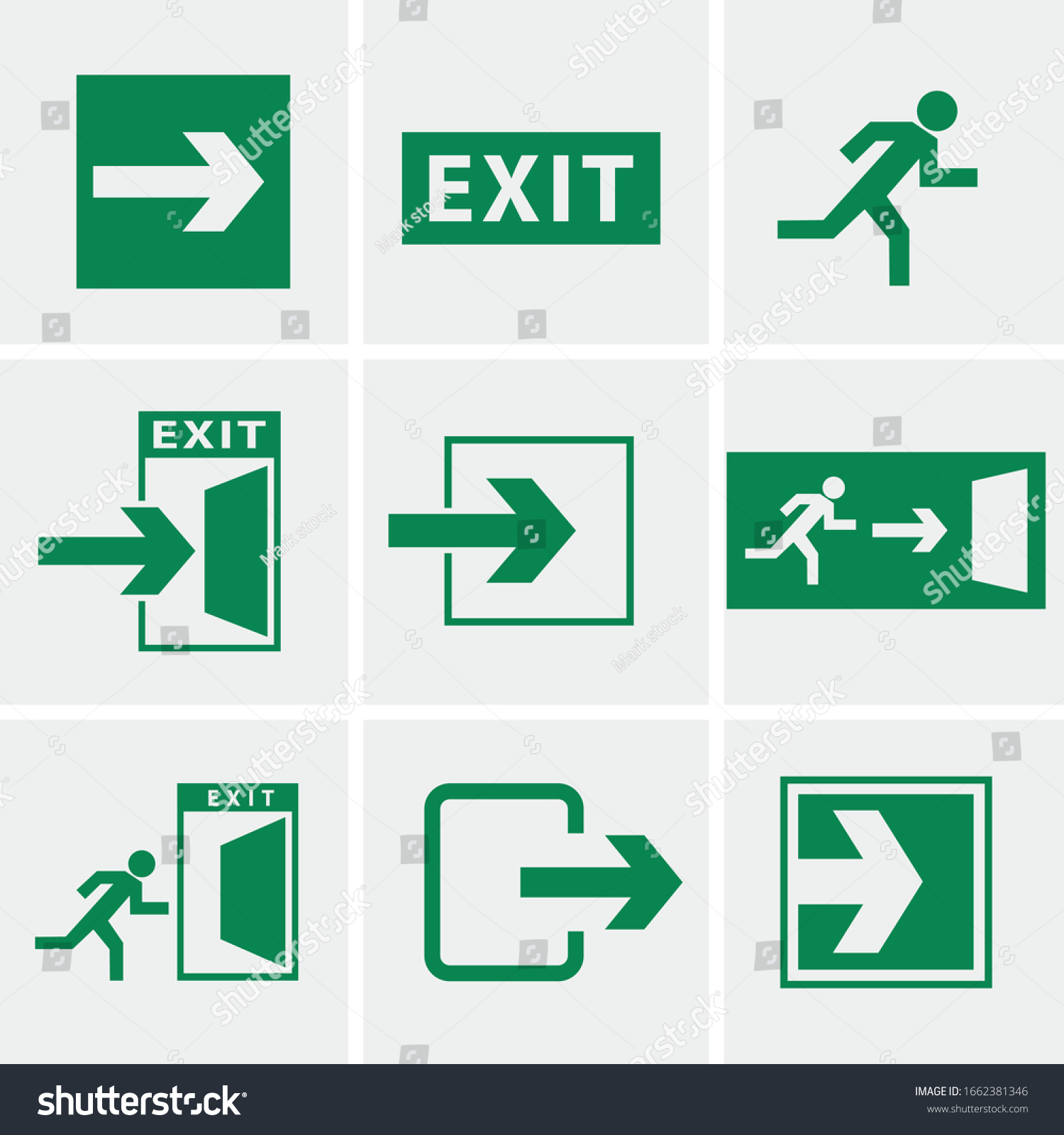 Exit Emergency Vector Icon Set Green Stock Vector (Royalty Free) 1662381346