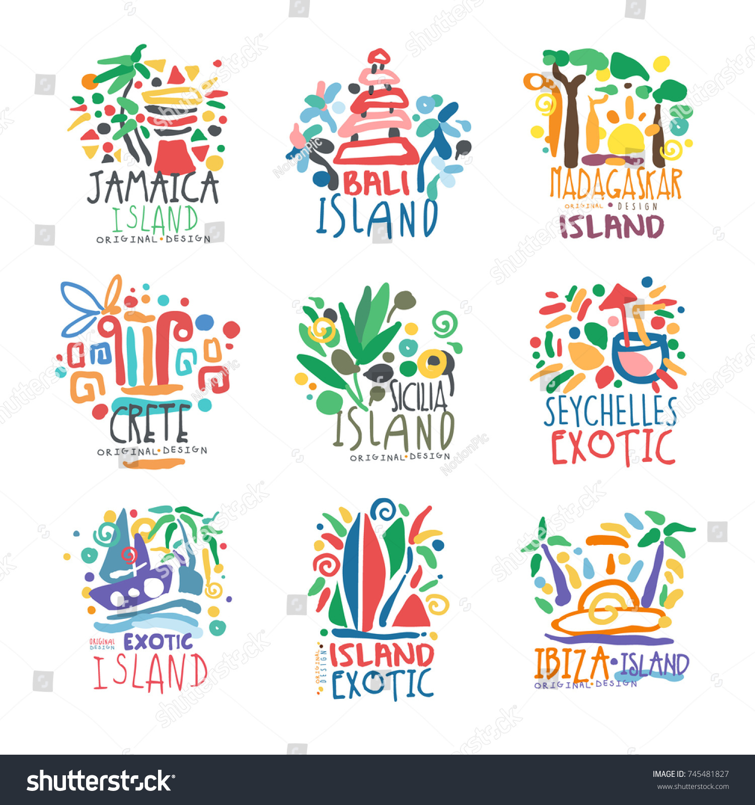 SVG of Exotic islands summer vacation colorful logo set svg