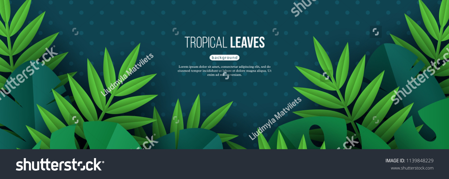 SVG of Exotic jungle tropical palm leaves. Summer floral design with dotted dark turquoise color background. Vector illustration. svg
