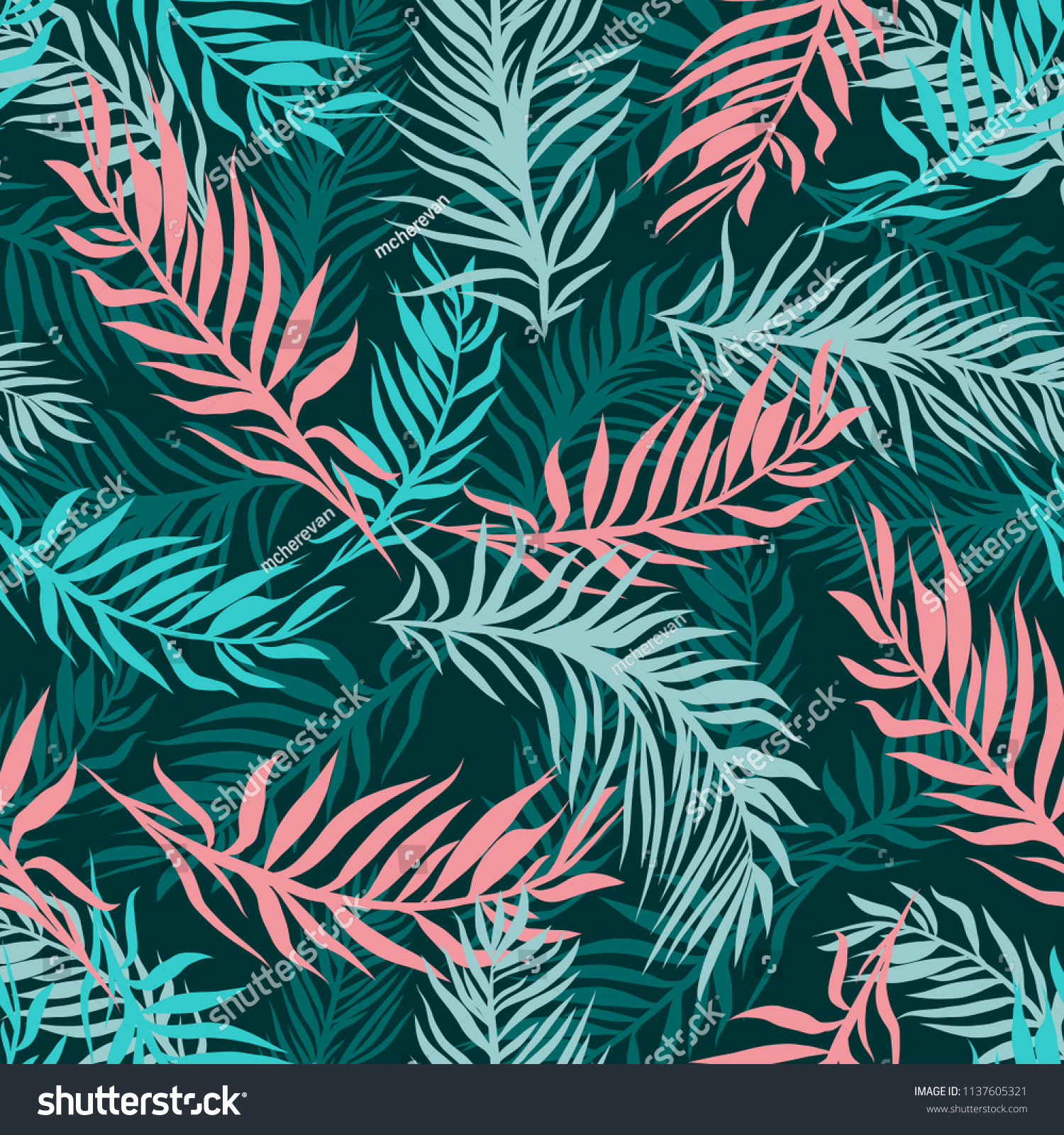 Exotic Leaves, Rainforest Plants Background Seamless Hand Drawn Tropical Pattern Exotic Leaves, Rainforest Plants Background Seamless Hand Drawn Tropical Pattern